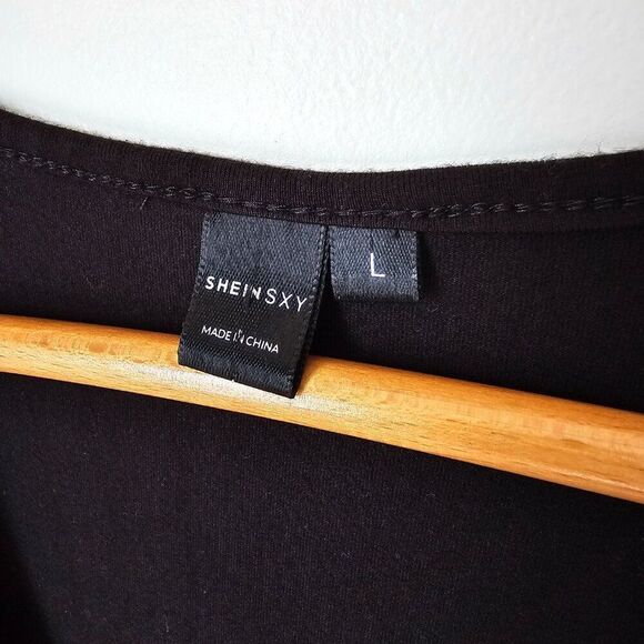 EUC SHEIN SXY BLACK DEEP V NECK TULIP STYLE MAXI DRESS SIZE L - Picture 12 of 15